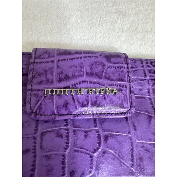 Judith Ripka Purple Croc Embossed Faux Leather Chain Strap Clutch Bag - Picture 7 of 10